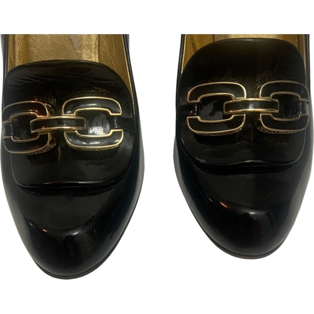 Coach Black Patent Leather Signature Double C’s Gold Metal Detail 4” Heel Pumps - Picture 8 of 14